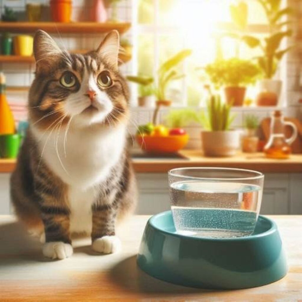 Katze mit Wasserglas